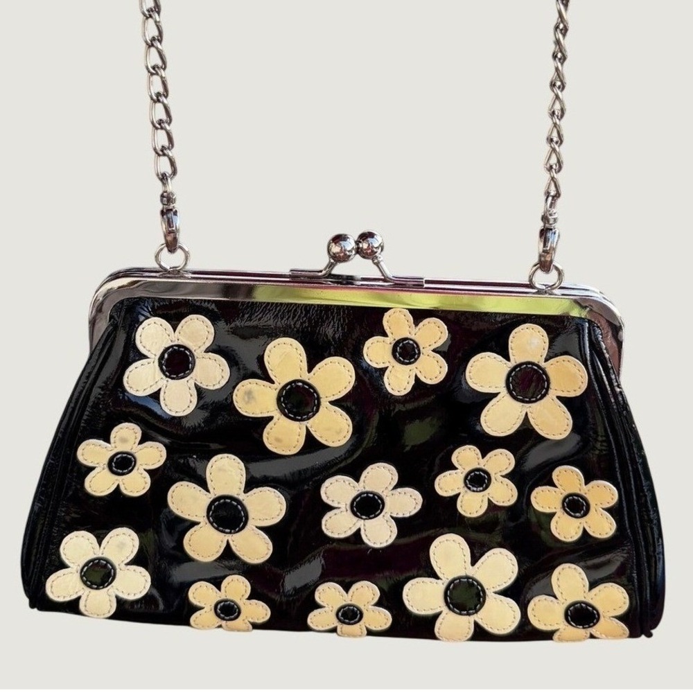 Paradox Leather Daisy Shoulder Bag Black Floral Y2K Purse Polly Pocket Core